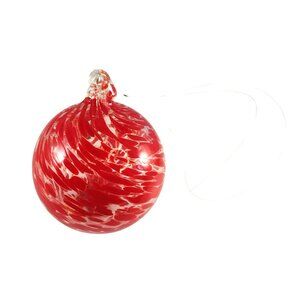 Hand Blown Large Red & White Swirl Glass 4"  Orb Christmas Ornament